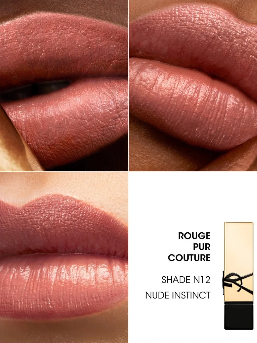 YSL Rouge Pur Couture Caring Satin Lipstick with Ceramides. N12. Nude instinct